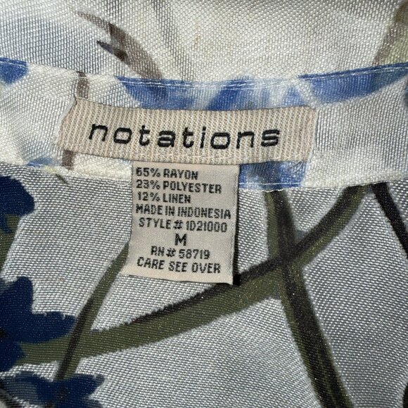 Notations Blouse Size MEDIUM Button Up Floral Linen Blend 3/4  Sleeve Sheer - Picture 5 of 11